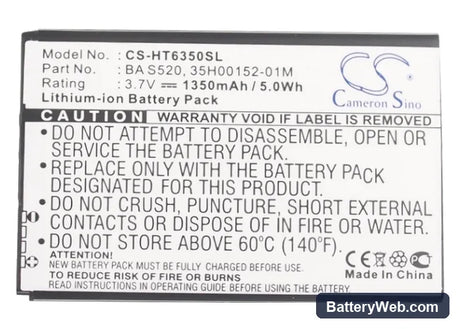 Verizon Droid Incredible 2 Replacement Battery, 3.7V, 1350mAh, Li-ion 5