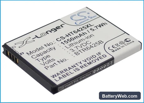 HTC Rezound Replacement Battery, 3.7V, 1550mAh, Li-ion 3