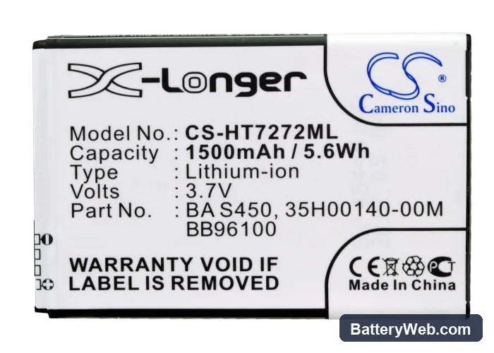 HTC Desire Z Replacement Battery, 3.7V, 1500mAh, Li-ion 5