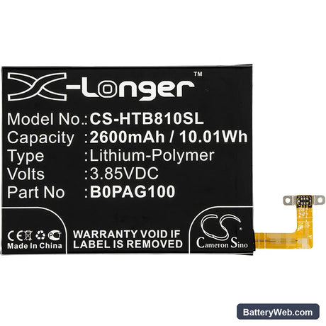 HTC Butterfly 2 Replacement Battery, 3.85V, 2600mAh, Li-Polymer 3