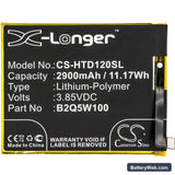 HTC U12 Replacement Battery, 3.85V, 2900mAh, Li-Polymer 3