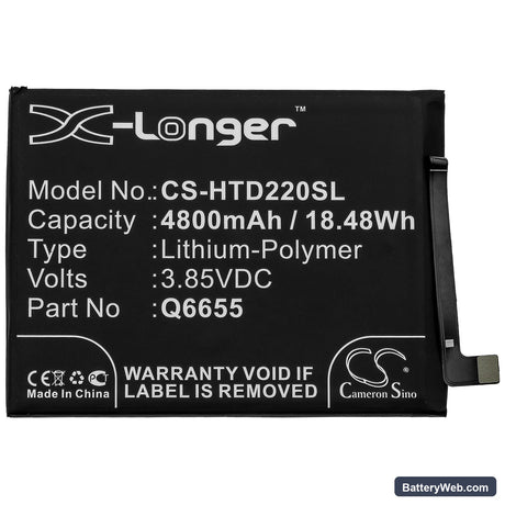 HTC Desire 20 Pro Replacement Battery, 3.85V, 4800mAh, Li-Polymer 3