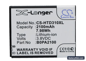 HTC D310 Replacement Battery, 3.8V, 2100mAh, Li-ion 1