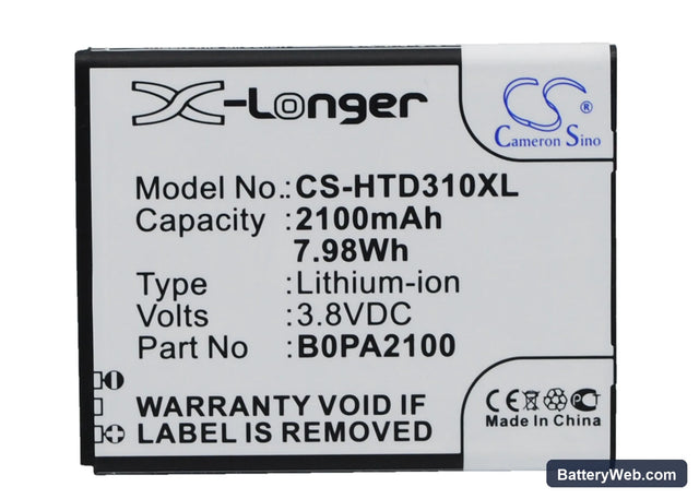 HTC D310 Replacement Battery, 3.8V, 2100mAh, Li-ion 1