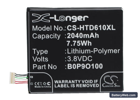 HTC Desire 610 Replacement Battery, 3.8V, 2040mAh, Li-Polymer 1