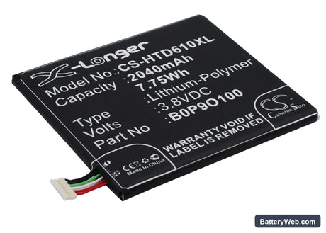 HTC Desire 610 Replacement Battery, 3.8V, 2040mAh, Li-Polymer 2