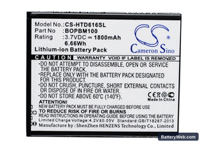 HTC Desire 616 Replacement Battery, 3.7V, 1800mAh, Li-ion 1