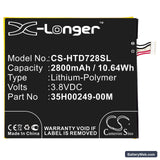 HTC Desire 728 Replacement Battery, 3.8V, 2800mAh, Li-Polymer 3