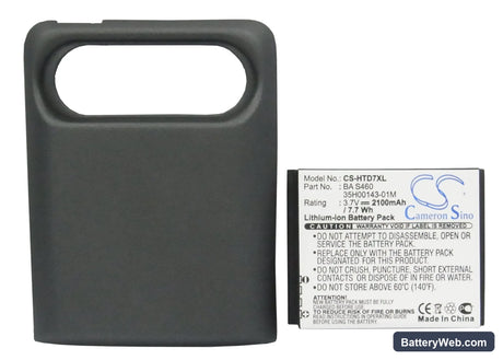 T-Mobile HD7 Replacement Battery, 3.7V, 2100mAh, Li-ion 5