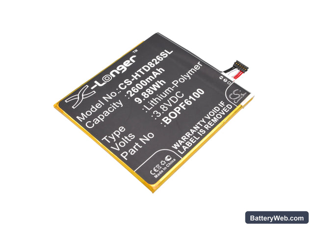 HTC Desire 826 Replacement Battery, 3.8V, 2600mAh, Li-Polymer 1