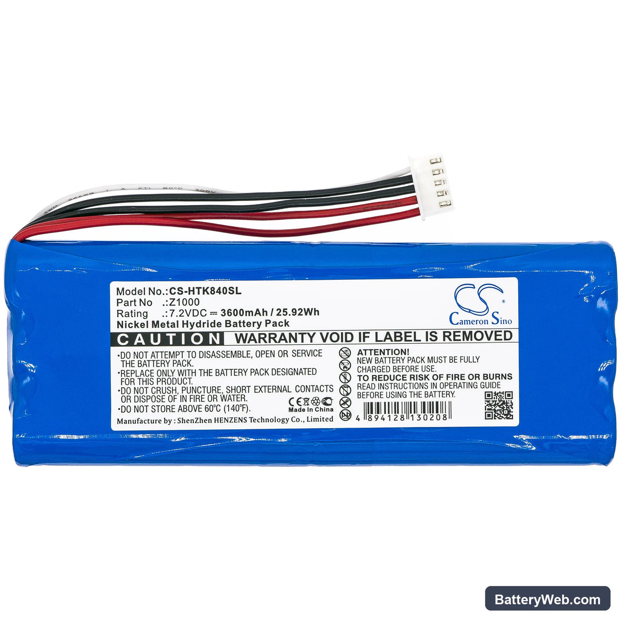 Hioki LR8400 Replacement Battery, 7.2V, 3600mAh, Ni-MH 3