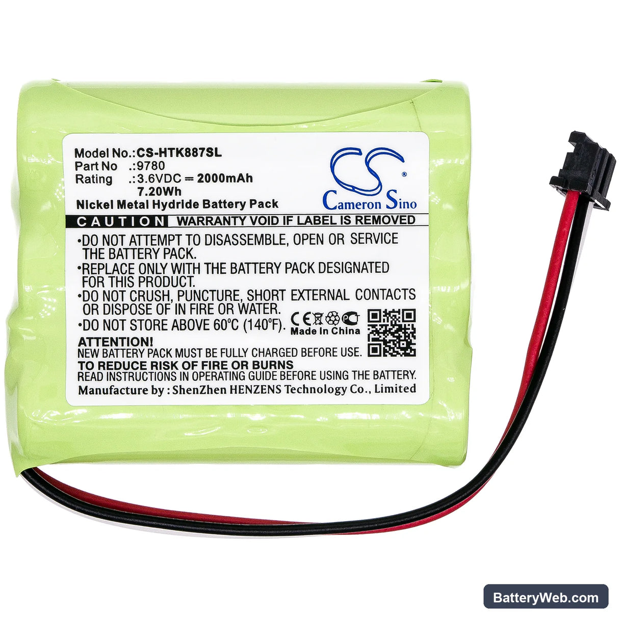 Hioki 8870-20 Replacement Battery, 3.6V, 2000mAh, Ni-MH 3