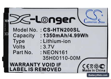 HTC Touch Dual 850 Replacement Battery, 3.7V, 1350mAh, Li-ion 5