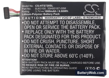 HTC One X Replacement Battery, 3.8V, 1800mAh, Li-Polymer 6