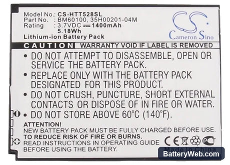 HTC One ST Replacement Battery, 3.7V, 1400mAh, Li-ion 5