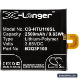 HTC U11 Life Replacement Battery, 3.85V, 2500mAh, Li-Polymer 3