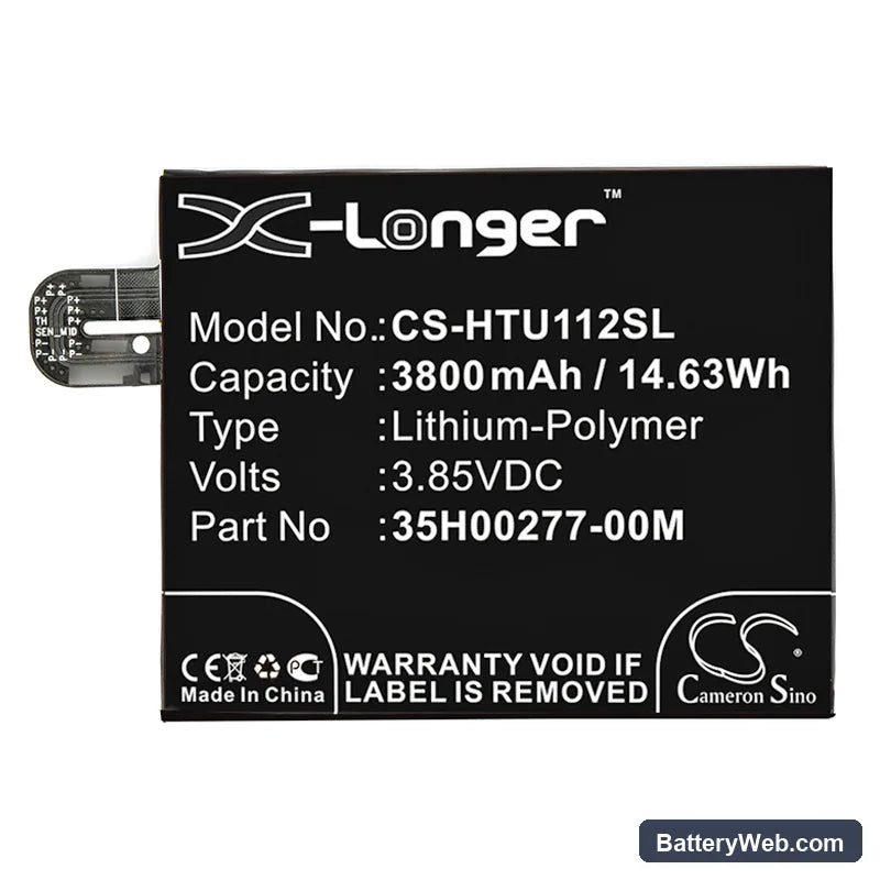 HTC U11+ Replacement Battery, 3.85V, 3800mAh, Li-Polymer 3