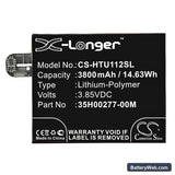 HTC U11+ Replacement Battery, 3.85V, 3800mAh, Li-Polymer 3