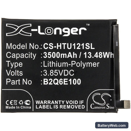 HTC U12 life Replacement Battery, 3.85V, 3500mAh, Li-Polymer 3