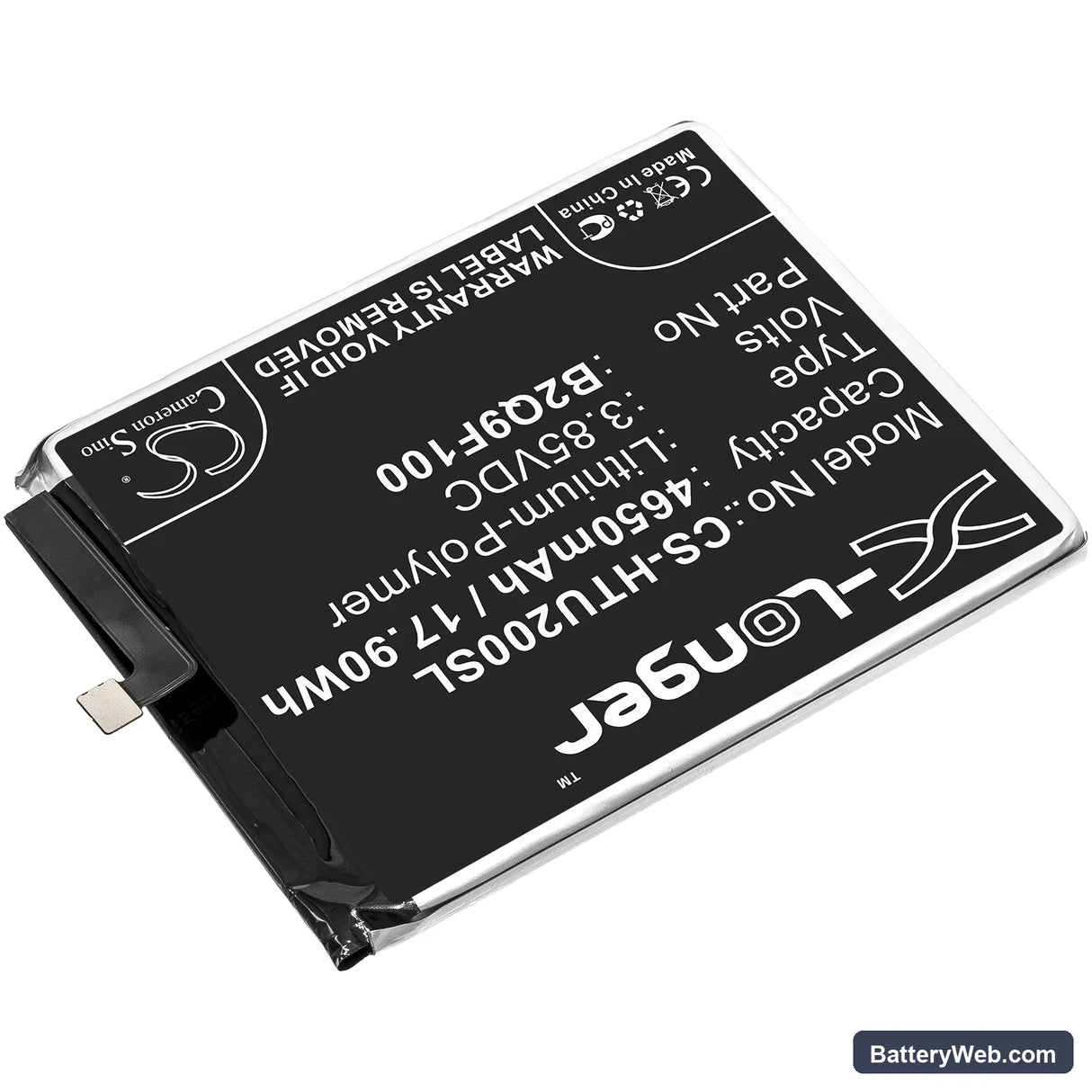 HTC U20 5G Replacement Battery, 3.85V, 4650mAh, Li-Polymer 2