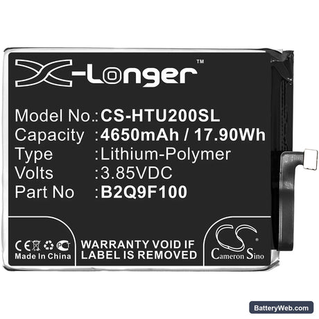 HTC U20 5G Replacement Battery, 3.85V, 4650mAh, Li-Polymer 3