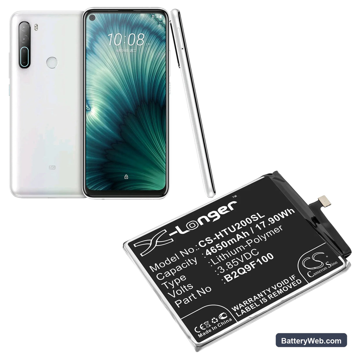 HTC U20 5G Replacement Battery, 3.85V, 4650mAh, Li-Polymer 5