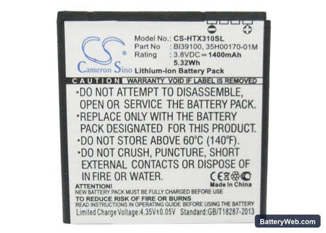 HTC Titan Replacement Battery, 3.8V, 1400mAh, Li-ion 5