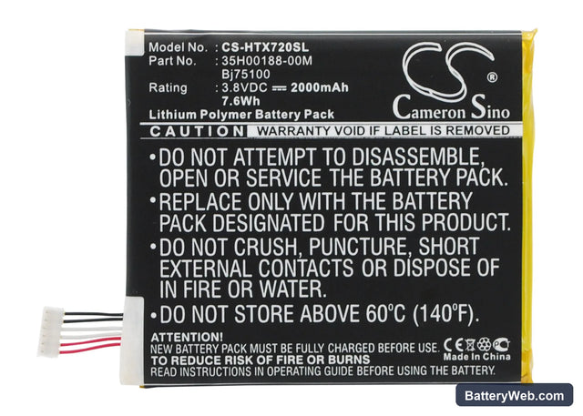 Sprint EVO 4G LTE Replacement Battery, 3.8V, 2000mAh, Li-Polymer 1