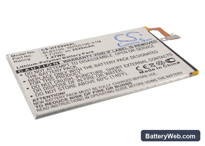 HTC J butterfly Replacement Battery, 3.8V, 2020mAh, Li-Polymer 1
