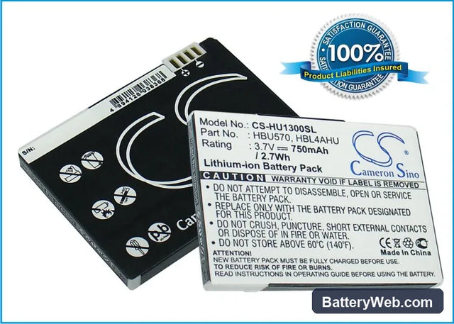 Huawei U1300 Replacement Battery, 3.7V, 750mAh, Li-ion 1