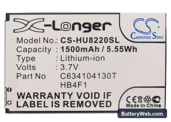 Huawei U8220 Replacement Battery, 3.7V, 1500mAh, Li-ion 5