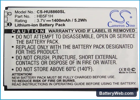 Huawei U8860 Replacement Battery, 3.7V, 1400mAh, Li-ion 5