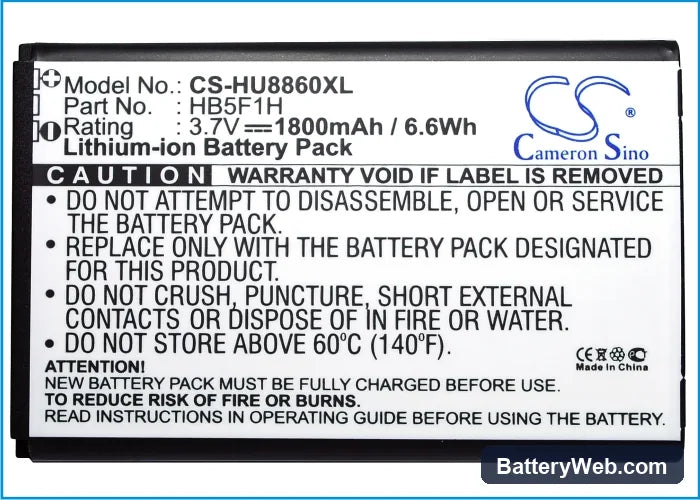 Huawei U8860 Replacement Battery, 3.7V, 1800mAh, Li-ion 5