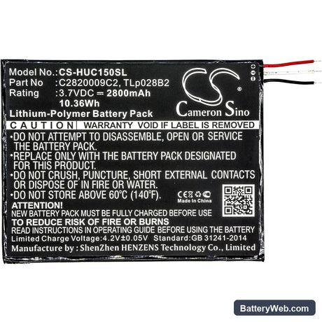 Alcatel OT-8055 Replacement Battery, 3.7V, 2800mAh, Li-Polymer 3