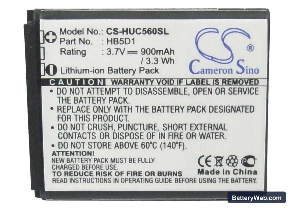 Huawei C5600 Replacement Battery, 3.7V, 900mAh, Li-ion 5