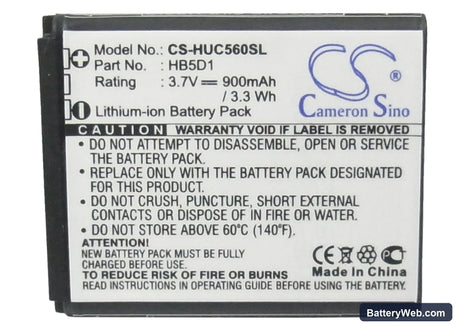 Huawei C5600 Replacement Battery, 3.7V, 900mAh, Li-ion 5