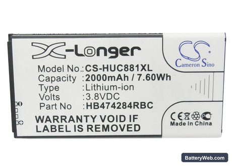 Huawei C8816 Replacement Battery, 3.8V, 2000mAh, Li-ion 5