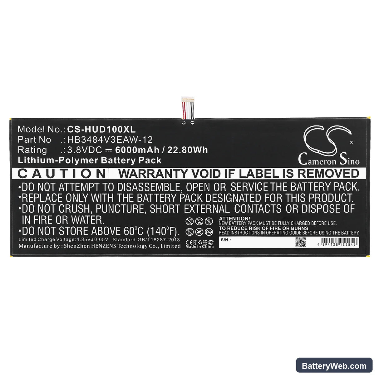 Huawei dtab Replacement Battery, 3.8V, 6000mAh, Li-Polymer 3