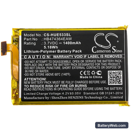Huawei E5338 Replacement Battery, 3.7V, 1400mAh, Li-Polymer 3