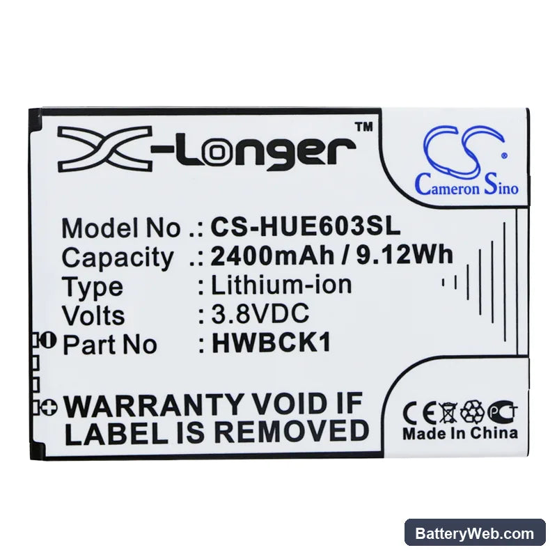 Huawei 601HW Replacement Battery, 3.8V, 2400mAh, Li-ion 3