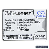 Huawei 601HW Replacement Battery, 3.8V, 2400mAh, Li-ion 3