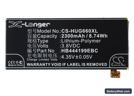 Huawei Ascend G660 Replacement Battery, 3.8V, 2300mAh, Li-Polymer 1