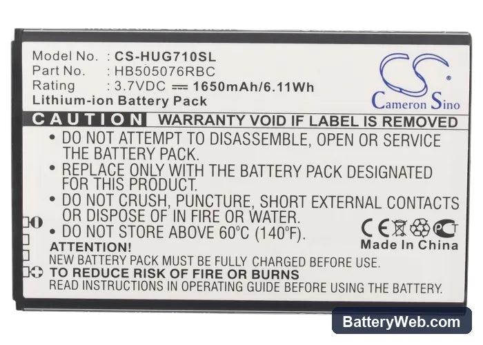 Huawei A199 Replacement Battery, 3.7V, 1650mAh, Li-ion 5