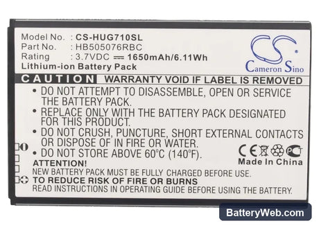 Huawei A199 Replacement Battery, 3.7V, 1650mAh, Li-ion 5