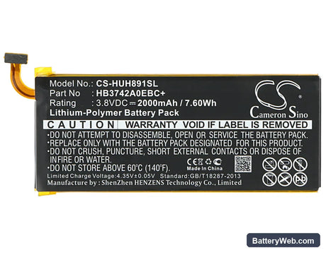 Huawei H891L Replacement Battery, 3.8V, 2000mAh, Li-Polymer 5