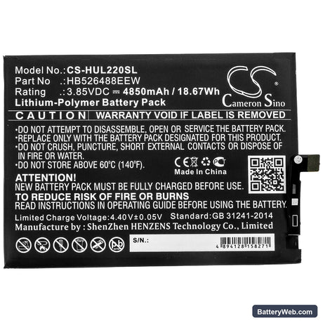 Huawei P Smart 2021 Replacement Battery, 3.85V, 4850mAh, Li-Polymer 3