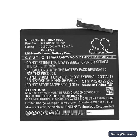 Huawei MatePad 11 Replacement Battery, 3.82V, 7150mAh, Li-Polymer 3