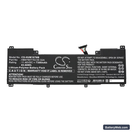 Huawei MateBook 16s i7 Replacement Battery, 11.46V, 7300mAh, Li-Polymer 5