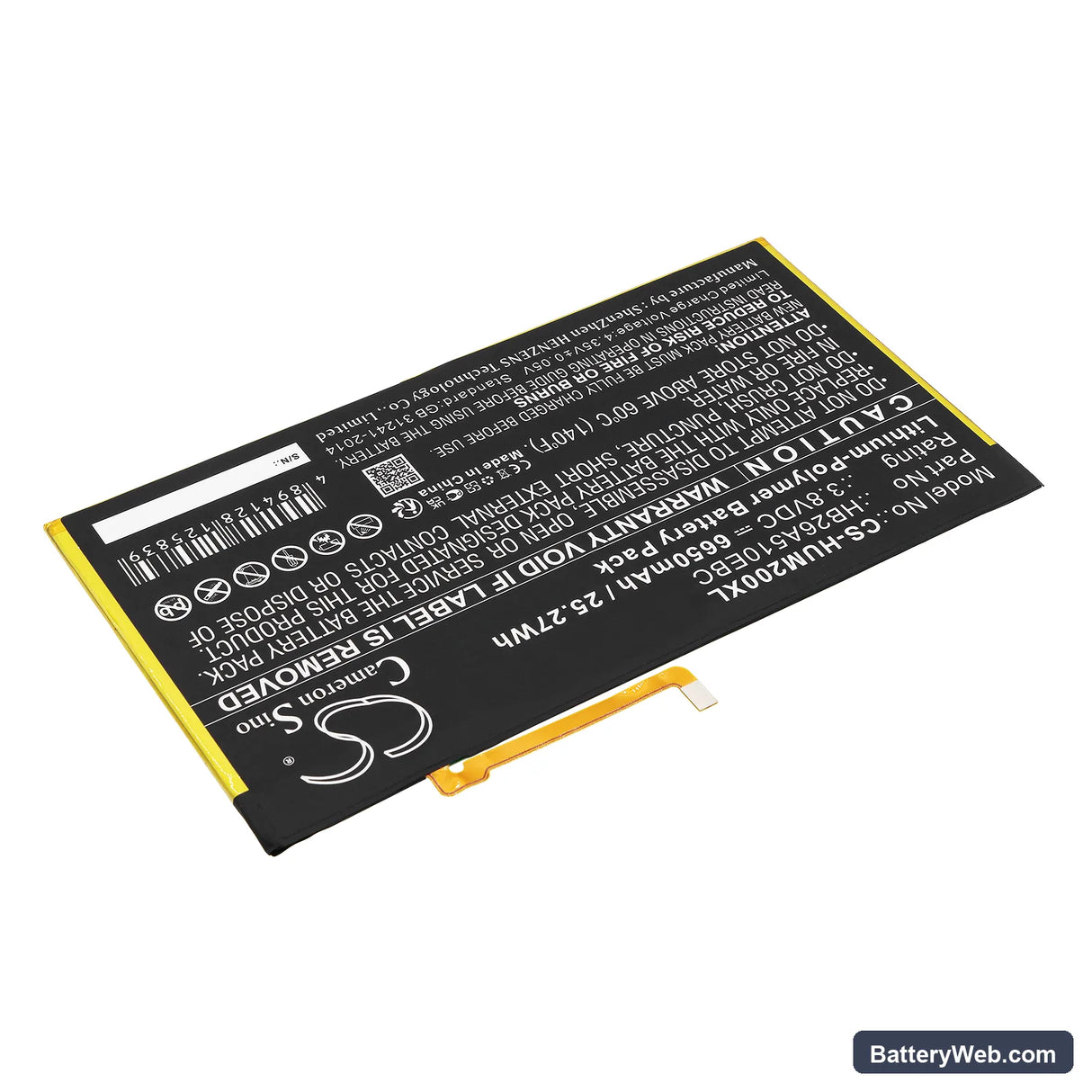 Huawei MediaPad M2 10.1 Replacement Battery, 3.8V, 6650mAh, Li-Polymer 2