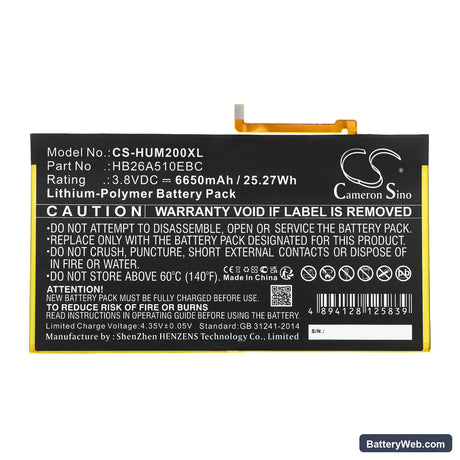 Huawei MediaPad M2 10.1 Replacement Battery, 3.8V, 6650mAh, Li-Polymer 3